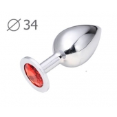 Коническая серебристая анальная втулка с красным кристаллом - 8,2 см. - Anal Jewelry Plug - купить с доставкой в Камышине