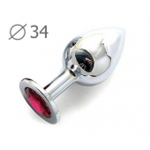 Коническая серебристая анальная втулка с малиновым кристаллом - 8,2 см. - Anal Jewelry Plug - купить с доставкой в Камышине