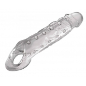 Прозразная закрытая насадка на пенис с поддержкой мошонки Clearly Ample Penis Enhancer - 22 см. - XR Brands - в Камышине купить с доставкой