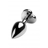 Серебристая коническая анальная пробка с красным кристаллом-сердечком - 7 см. - ToyFa - купить с доставкой в Камышине