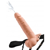 Телесный полый страпон с имитацией эякуляции 7.5  Hollow Squirting Strap-On with Balls Flesh - 21,6 см. - Pipedream - купить с доставкой в Камышине
