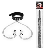 Черный ошейник с зажимами на соски на цепочке - Notabu - купить с доставкой в Камышине