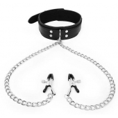 Черный ошейник с зажимами на соски на цепочке - Notabu - купить с доставкой в Камышине