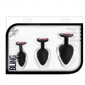 Набор черных анальных пробок с красным кристаллом-сердечком Bling Plugs Training Kit - Blush Novelties - купить с доставкой в Камышине