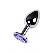 Серебристая конусовидная анальная пробка с фиолетовым кристаллом - 7 см. - ToyFa - купить с доставкой в Камышине