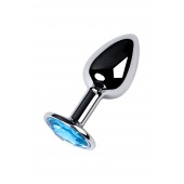 Серебристая конусовидная анальная пробка с голубым кристаллом - 7 см. - ToyFa - купить с доставкой в Камышине