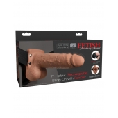 Кофейный перезаряжаемый вибрострапон 7  Hollow Rechargeable Strap-on with Balls - 20,3 см. - Pipedream - купить с доставкой в Камышине