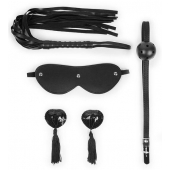 Эротический набор в черном цвете: маска, кляп, пэстисы, плётка - Notabu - купить с доставкой в Камышине