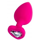 Розовая анальная втулка Diamond Heart с прозрачным кристаллом - 9,5 см. - ToyFa - купить с доставкой в Камышине