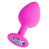 Розовая анальная втулка Brilliant с прозрачным кристаллом - 8 см. - ToyFa - купить с доставкой в Камышине