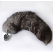 Серебристая коническая анальная пробка с пушистым хвостиком - Sitabella - купить с доставкой в Камышине