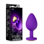Фиолетовая анальная пробка Bling Plug Medium с золотистым стразом - 8,3 см. - Blush Novelties - купить с доставкой в Камышине