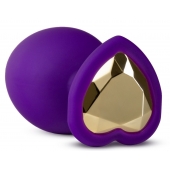 Фиолетовая анальная пробка Bling Plug Large с золотистым стразом - 9,5 см. - Blush Novelties - купить с доставкой в Камышине