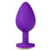 Фиолетовая анальная пробка Bling Plug Large с золотистым стразом - 9,5 см. - Blush Novelties - купить с доставкой в Камышине