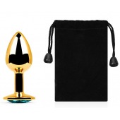 Золотистая анальная пробка с голубым стразом - 7,2 см. - Anal Jewelry Plug - купить с доставкой в Камышине