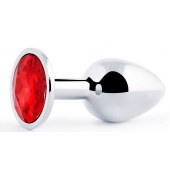 Серебристая анальная пробка с красным стразом - 7,2 см. - Anal Jewelry Plug - купить с доставкой в Камышине