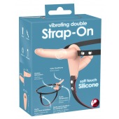 Телесный двойной вибрострапон с вибрацией Vibrating Double Strap-On - 15 см. - Orion - купить с доставкой в Камышине