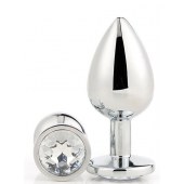 Серебристая анальная втулка с прозрачным кристаллом - 7,1 см. - Dream Toys - купить с доставкой в Камышине