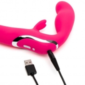 Ярко-розовый безремневой страпон Rechargeable Vibrating Strapless Strap-On - Happy Rabbit - купить с доставкой в Камышине