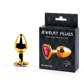 Золотистая анальная пробка с малиновым кристаллом-сердечком - 7 см. - Anal Jewelry Plug - купить с доставкой в Камышине