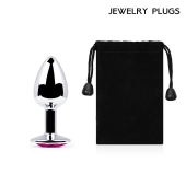 Серебристая анальная пробка с малиновым кристаллом - 7,2 см. - Anal Jewelry Plug - купить с доставкой в Камышине