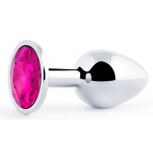 Серебристая анальная пробка с малиновым кристаллом - 7,2 см. - Anal Jewelry Plug - купить с доставкой в Камышине