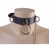 Черный кожаный ошейник Big Ring - Sitabella - купить с доставкой в Камышине