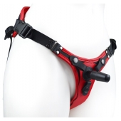 Красно-черный женский пояс с 2 способами крепления насадок и вагинальной пробкой - LOVETOY (А-Полимер) - купить с доставкой в Камышине