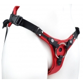 Красно-черный женский пояс с 2 способами крепления насадок и вагинальной пробкой - LOVETOY (А-Полимер) - купить с доставкой в Камышине