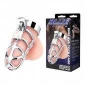 Серебристая металлическая клетка для члена с замком Enslave Cock Cage - BlueLine - купить с доставкой в Камышине