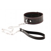 Черный широкий ошейник с красной строчкой и поводком - Crazy Handmade - купить с доставкой в Камышине