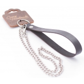 Серебристый металлический поводок с кожаной черной ручкой - 80 см. - Crazy Handmade - купить с доставкой в Камышине