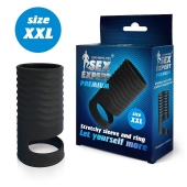 Черная открытая насадка на пенис с кольцом для мошонки XXL-size - 9,4 см. - Sex Expert - в Камышине купить с доставкой