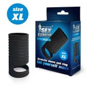 Черная открытая насадка на пенис с кольцом для мошонки XL-size - 8,9 см. - Sex Expert - в Камышине купить с доставкой