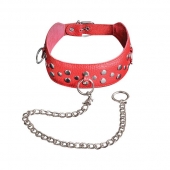 Красный кожаный ошейник с карабином и поводком - Sitabella - купить с доставкой в Камышине