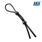 Черное силиконовое лассо с двумя шариками для утяжки - Sex Expert - в Камышине купить с доставкой