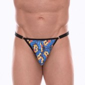 Синие мужские трусы-тонги с разноцветным принтом - Don Moris купить с доставкой