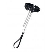 Черный кожаный ошейник-воротник с поводком - Pecado - купить с доставкой в Камышине