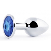 Анальное украшение BUTT PLUG  Small с синим кристаллом - 7 см. - Anal Jewelry Plug - купить с доставкой в Камышине