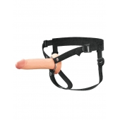 Телесный полый страпон на черных ремнях Hollow Silicone Strap-on - 17,8 см. - Pipedream - купить с доставкой в Камышине
