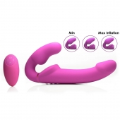 Розовый безремневой страпон с вибрацией и функцией расширения Inflatable Ergo-Fit Strapless Strap-On - XR Brands - купить с доставкой в Камышине