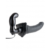 Черный страпон с вагинальной пробкой Deluxe Vibrating Penetrix Strap-On - 19 см. - Pipedream - купить с доставкой в Камышине