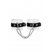 Бело-черные кожаные наручники с одним ремешком с люверсами - Pecado - купить с доставкой в Камышине