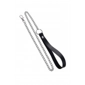 Поводок с ручкой из черной натуральной кожи и карабином для ошейника - Pecado - купить с доставкой в Камышине