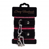 Черно-розовые скругленные наручники с мягкой подкладкой - Crazy Handmade - купить с доставкой в Камышине