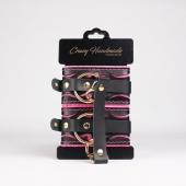 Черные кожаные оковы с розовой строчкой - Crazy Handmade - купить с доставкой в Камышине