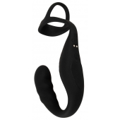 Черное эрекционное кольцо со стимуляцией промежности и анальной пробкой Cock Ring with RC Prostate Plug - Orion - в Камышине купить с доставкой