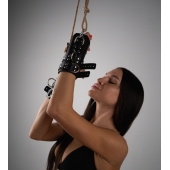 Черные высокие кожаные наручники для подвешивания - Crazy Handmade - купить с доставкой в Камышине