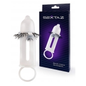 Эластичная насадка на пенис с подхватом мошонки и стимулирующими «ресничками» - Sextaz - в Камышине купить с доставкой