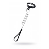 Черный узкий однослойный ошейник с серебристым поводком-цепочкой - Pecado - купить с доставкой в Камышине